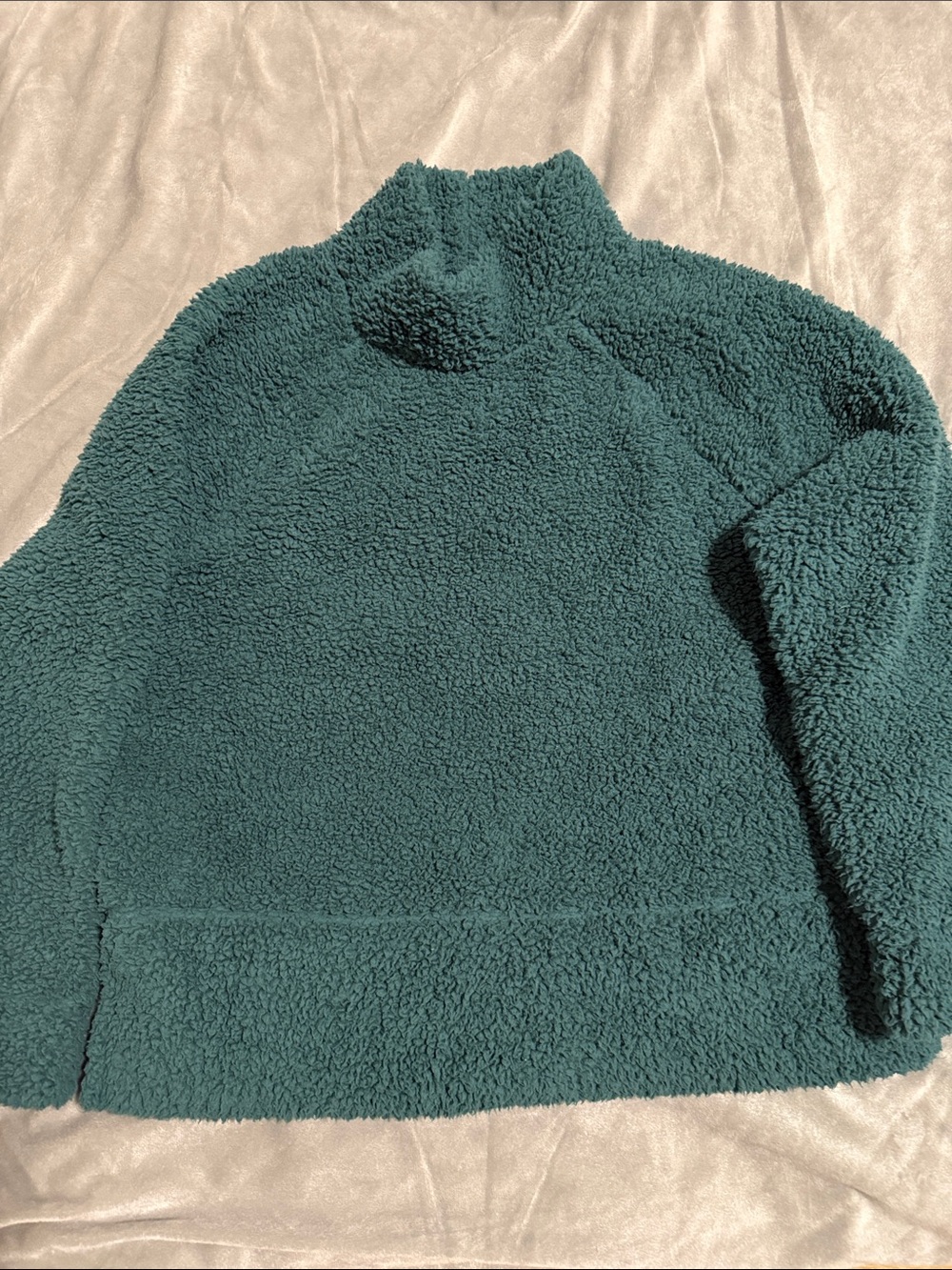 Cozy Forest Green Sherpa mock neck sweater for Women